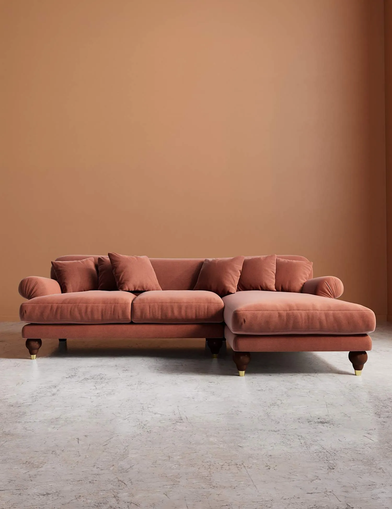 Swoon Willows Easy Velvet Right Corner Sofa Brown