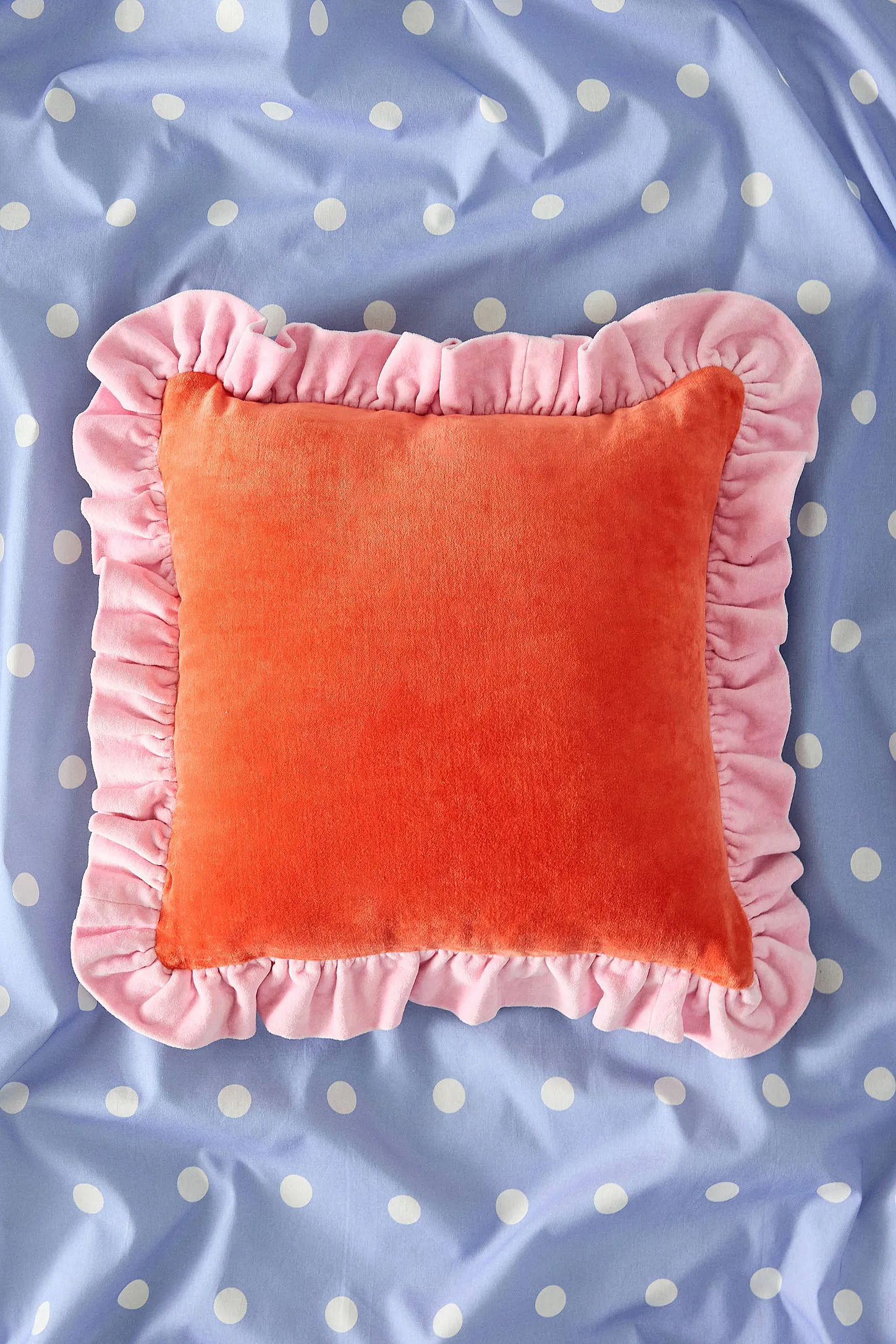 Red Contrast Ruffle Cushion - Red