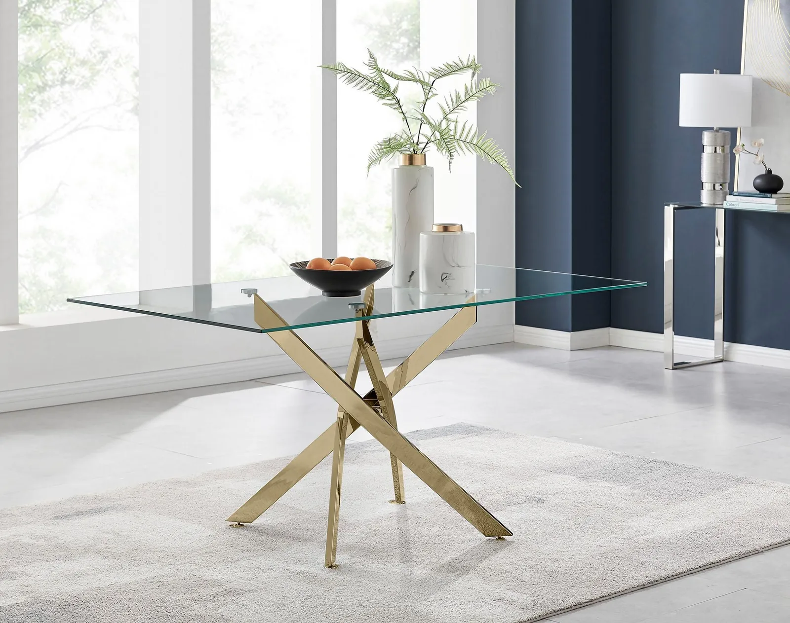 FurnitureboxUK Leonardo 150cm 6-Seater Glass & Chrome Metal Starburst Dining Table in Gold 2