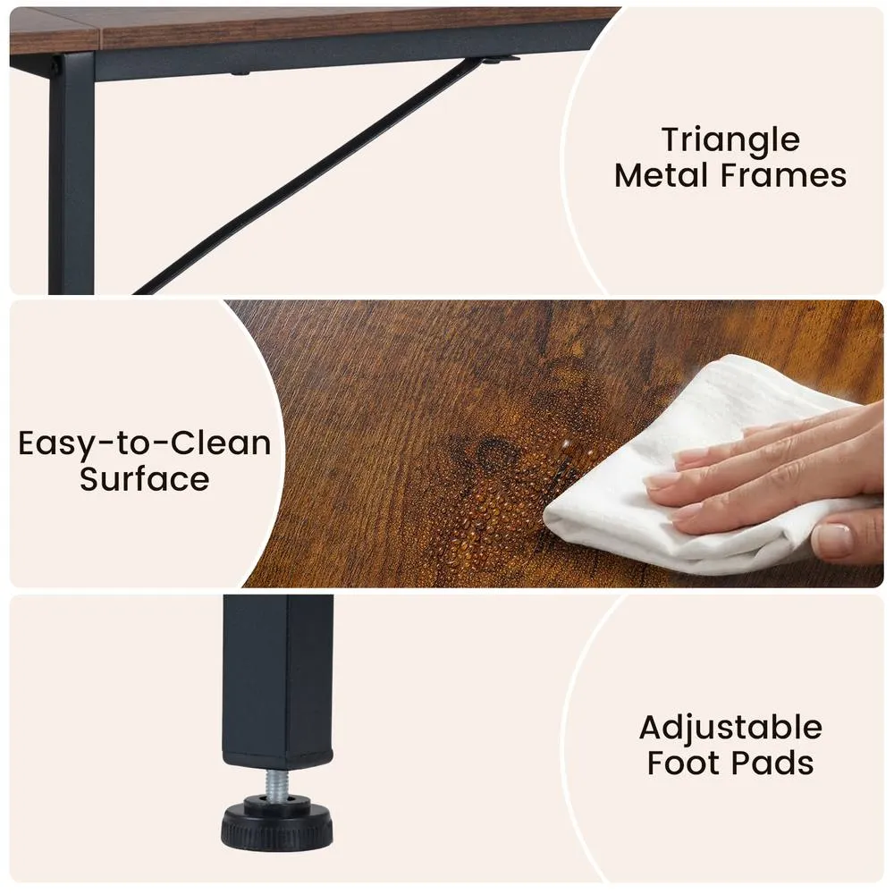 Costway Reversible Home Office Desk with Headphone Hook & Shelves in Brown 6