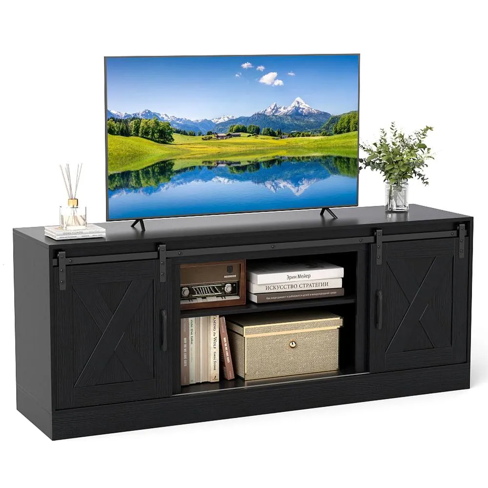 Costway Wooden TV Stand Cabinet for 70 Inch TVs Media Entertainment Center in Black 3