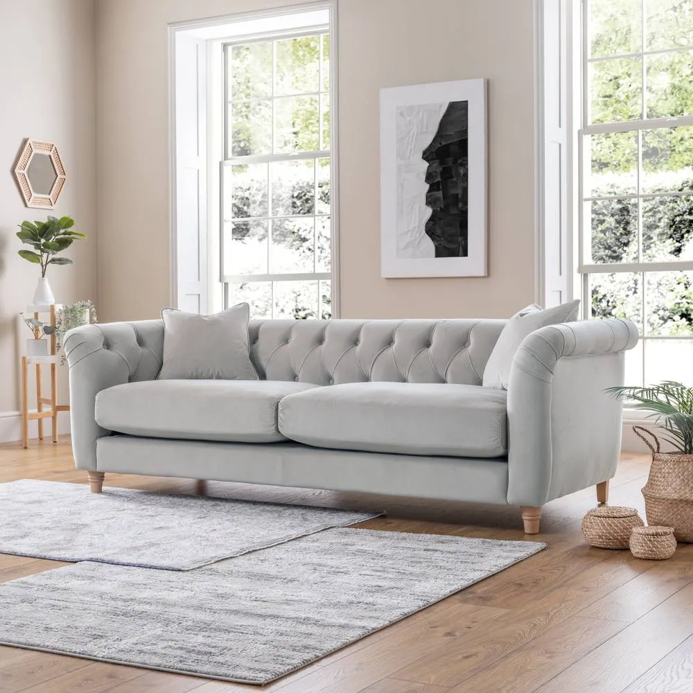 The Great Sofa Company Kensington 3-Seater Velvet Chesterfield Sofa in Silver 2