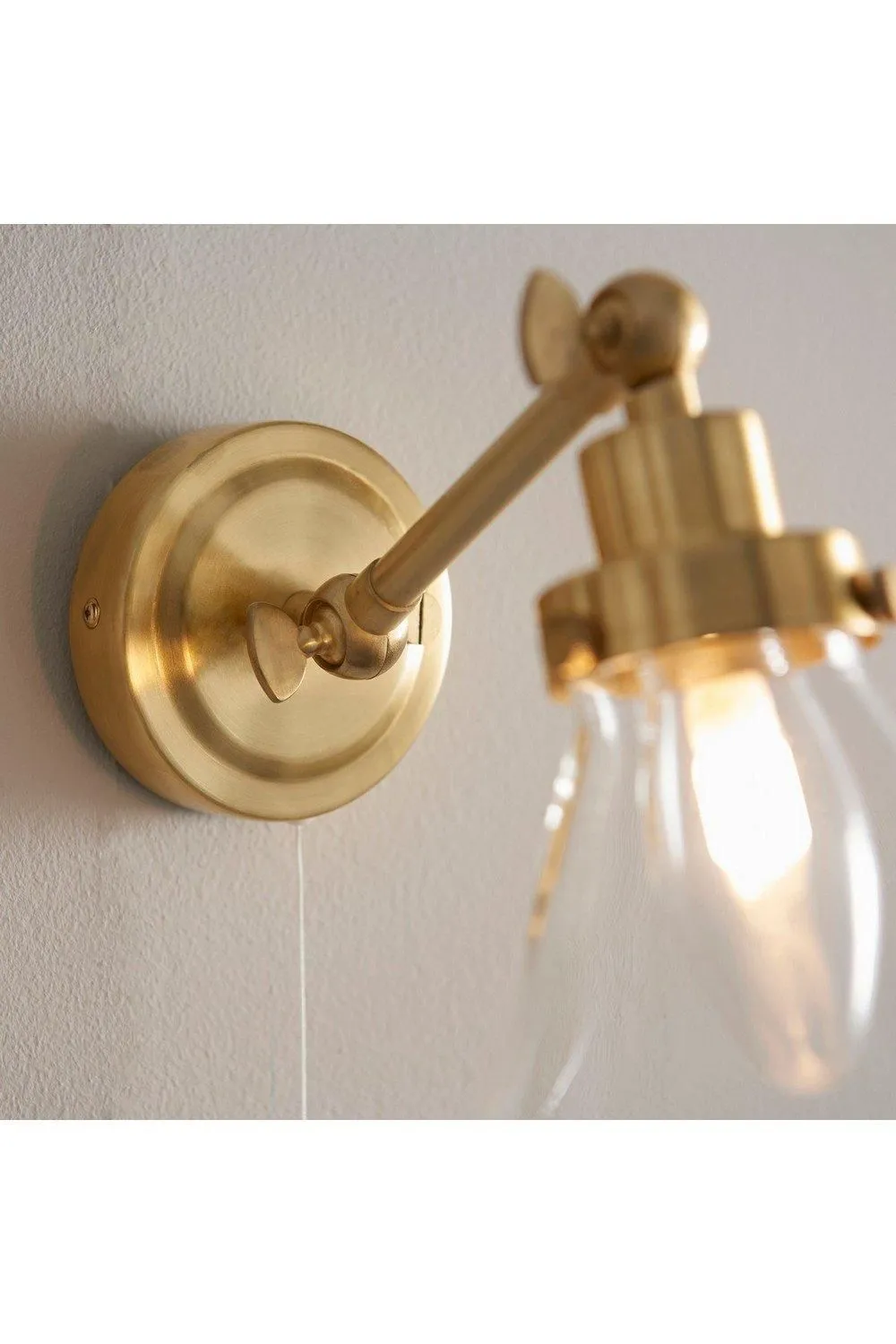 Netlighting Faraday Bathroom Adjustable Dome Wall Light with Pull Cord Satin Brass Glass Shade in Gold 5