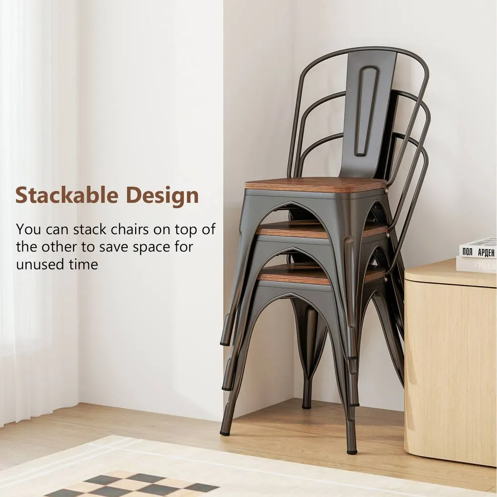 Costway Set of 4 Stackable Kitchen Side Chairs - Grey 3