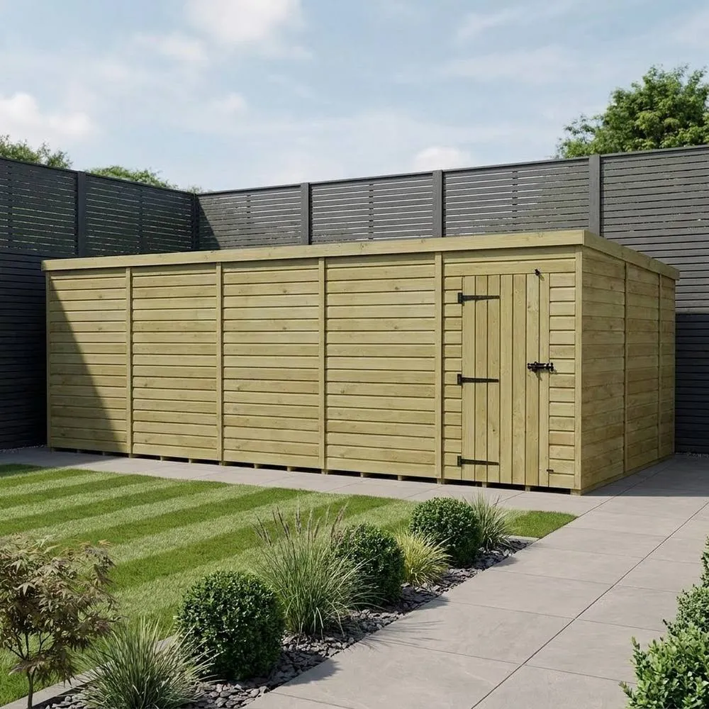 Buttercup Farm 20ft x 10ft Pent Garden Shed Single Door No Windows - Timber in Brown 2