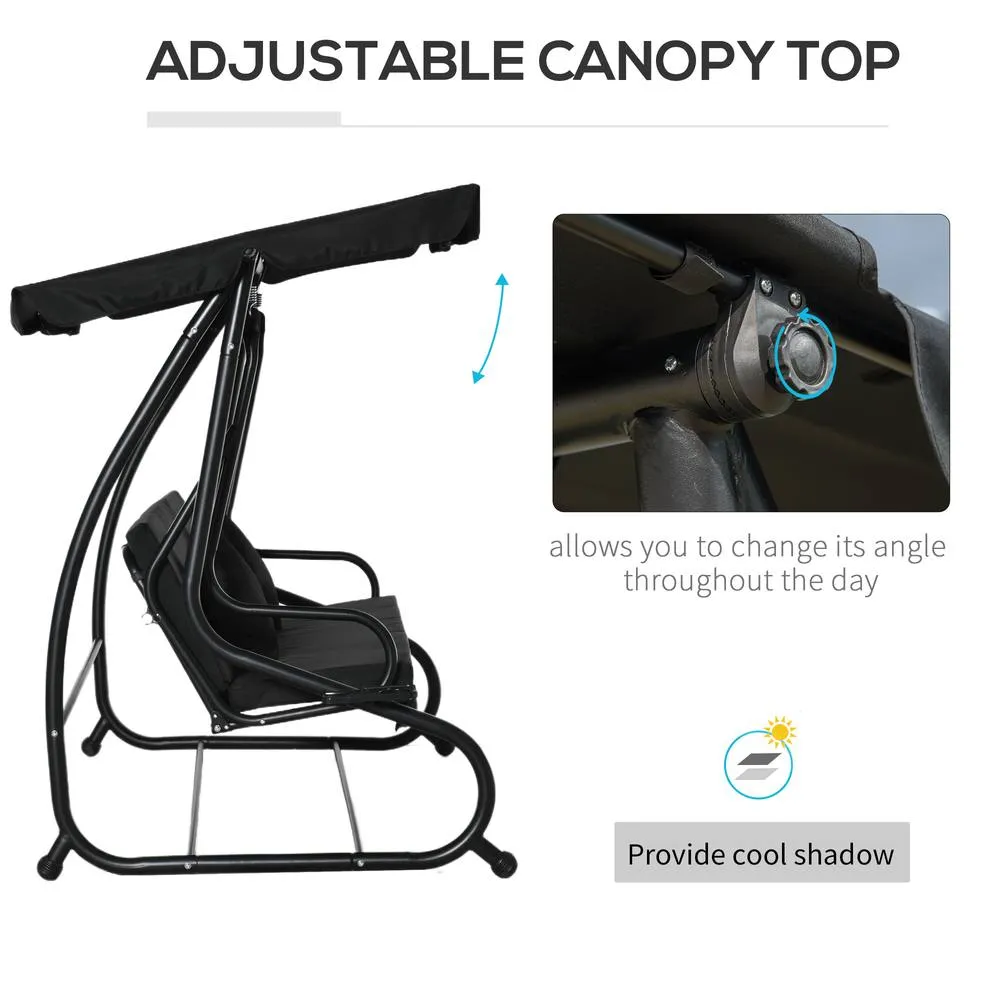 OUTSUNNY 2-in-1 Garden Swing Chair for 3 Person w/ 2 Pillows, Black 5