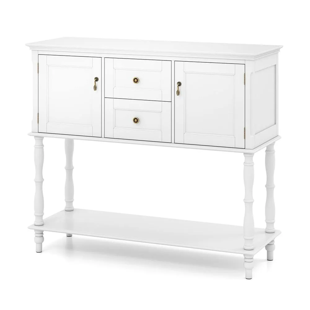 Costway Console Table 2 Drawers 2 Door Cabinets Storage Shelf in White