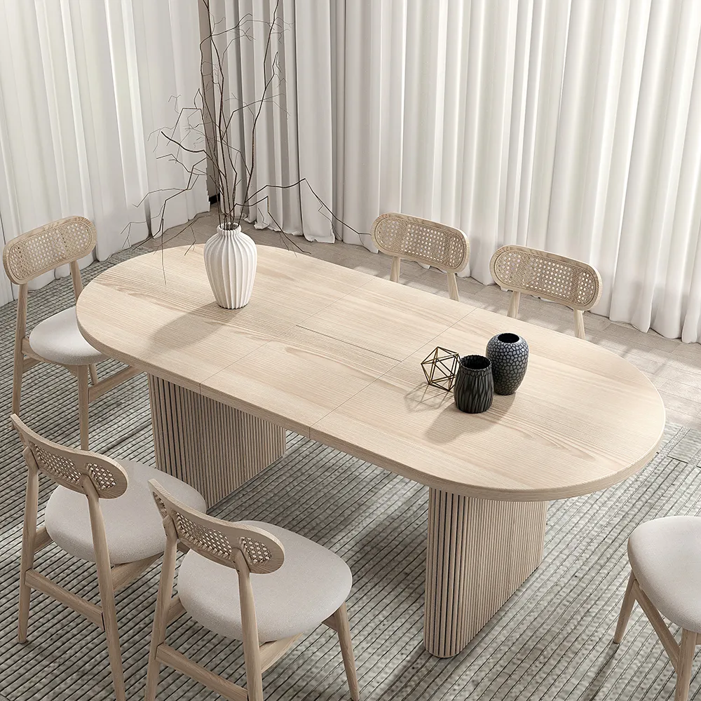 Fluve 160 cm - 200 cm Oval Extendable Whitewash Dining Table Butterfly Leaf 6-10 Seater