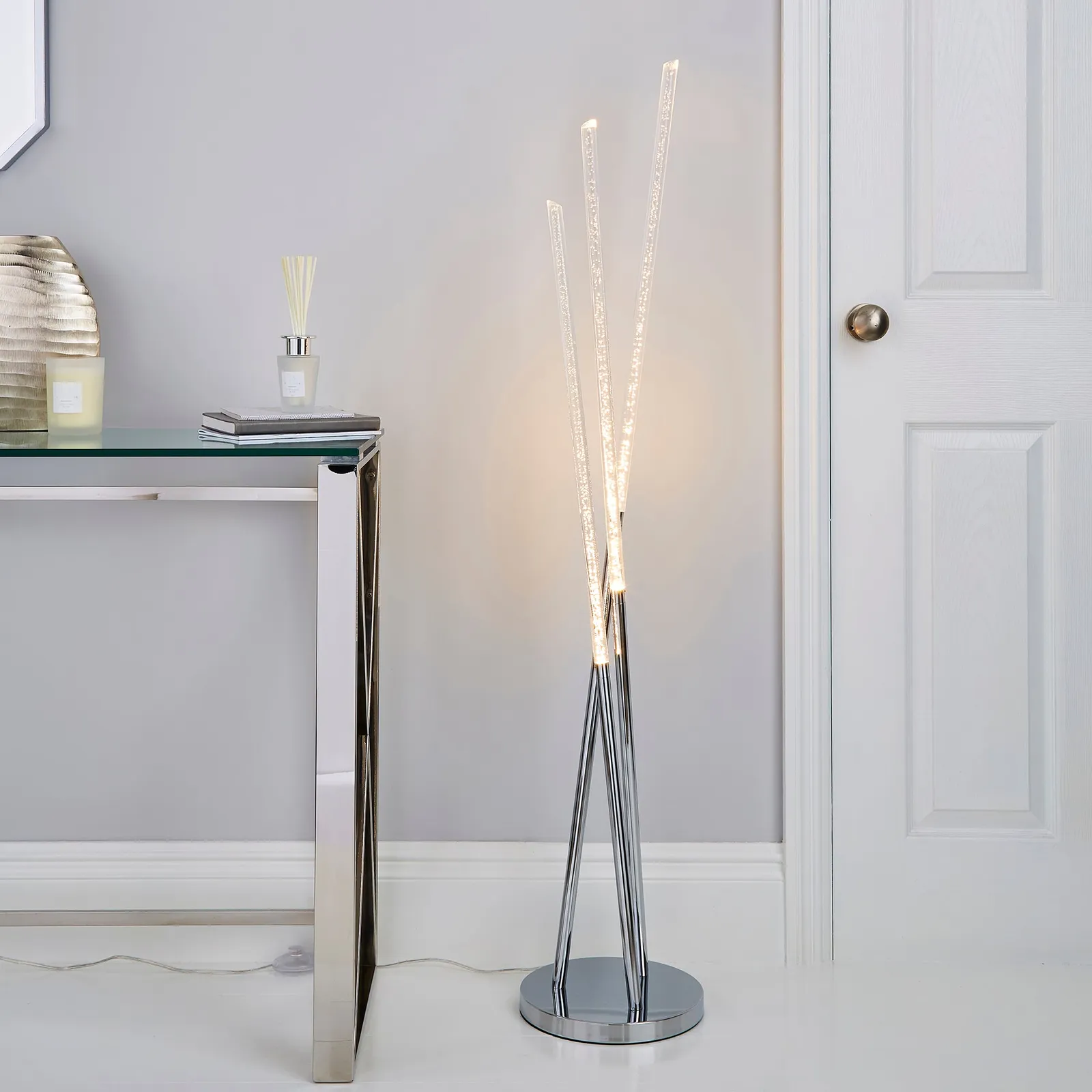 Tassani 3 Arm Integrated LED Bubble Acrylic Floor Lamp Silver, Chrome