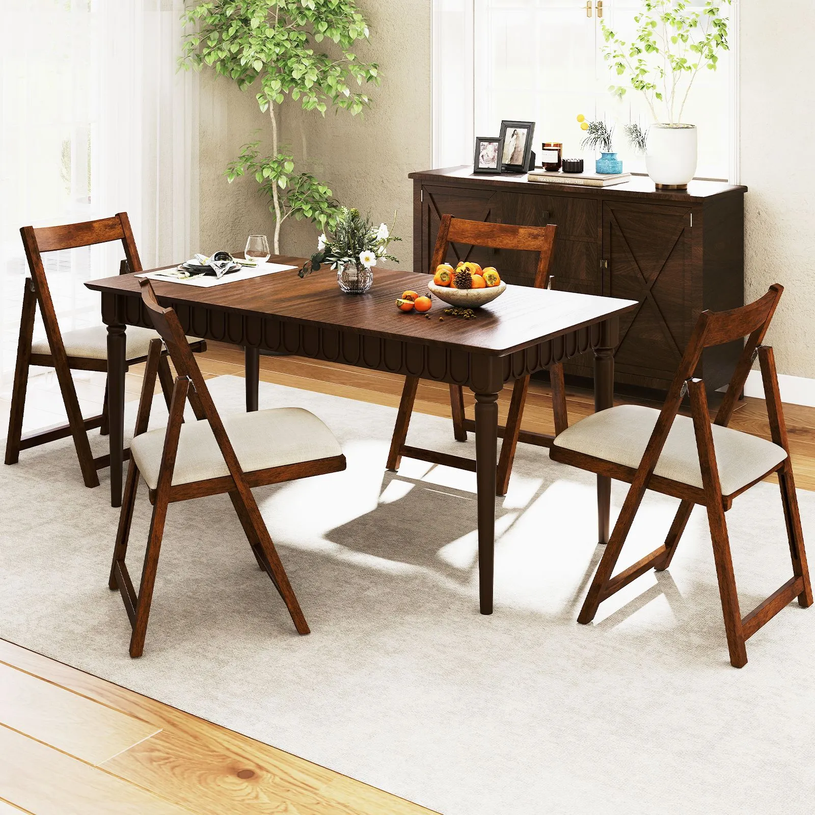 Costway Foldable Dining Chair Set of 4 Accent Armless Kitchen Chair in Walnut 3