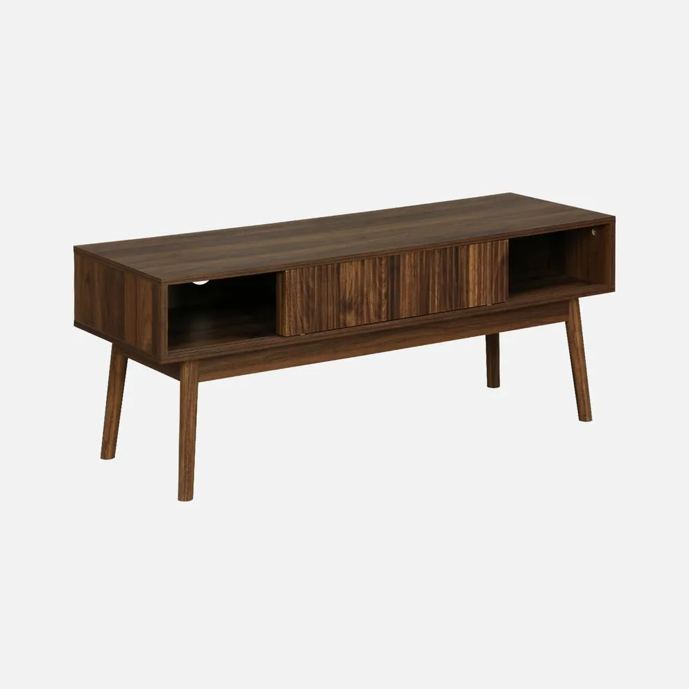 sweeek 115cm Tv Unit Grooved Wood Detail 2 Doors in Dark Brown 2