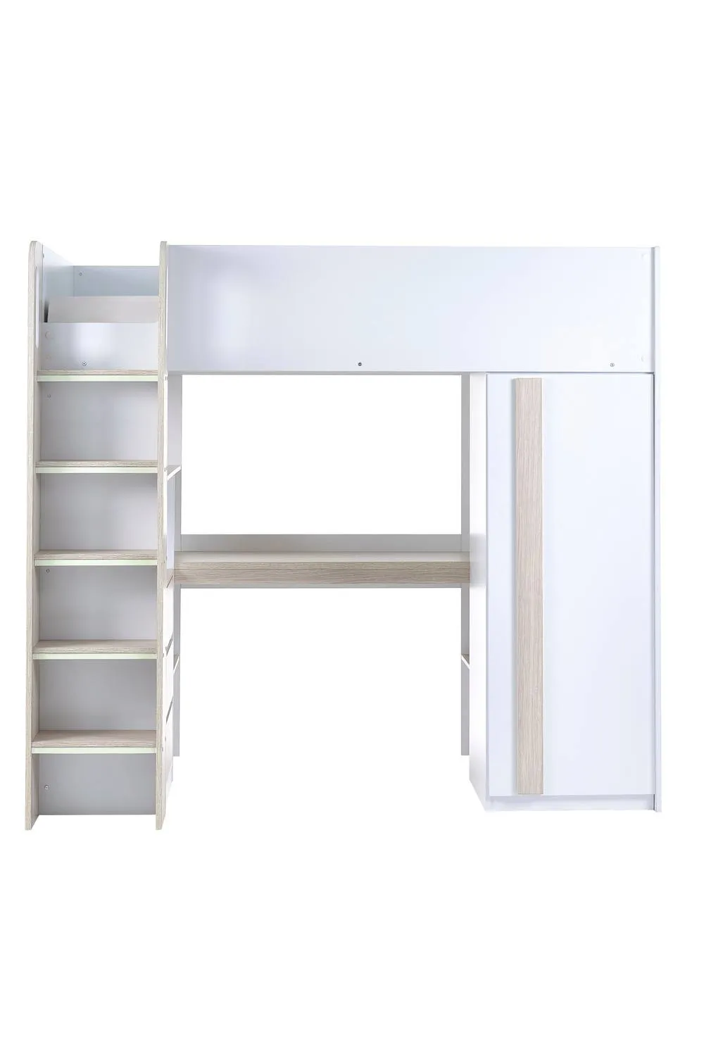 Julian Bowen Ocean Single White & Wood Effect Highsleeper Loft Bed with Desk 4