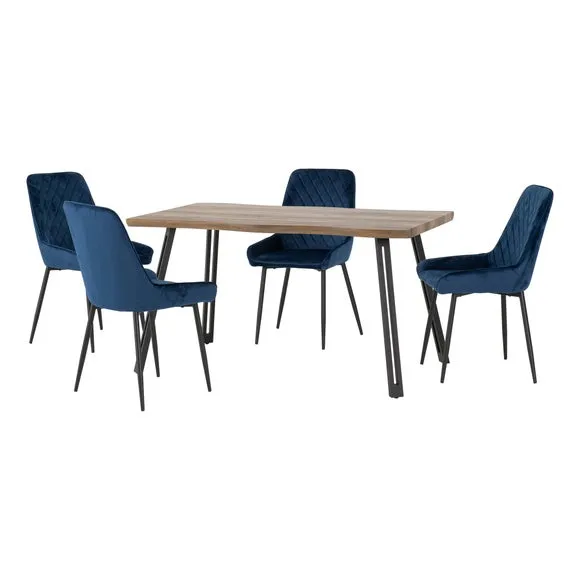 Quebec 4 Seater Wave Rectangular Dining Table with 4 Avery Chairs 1