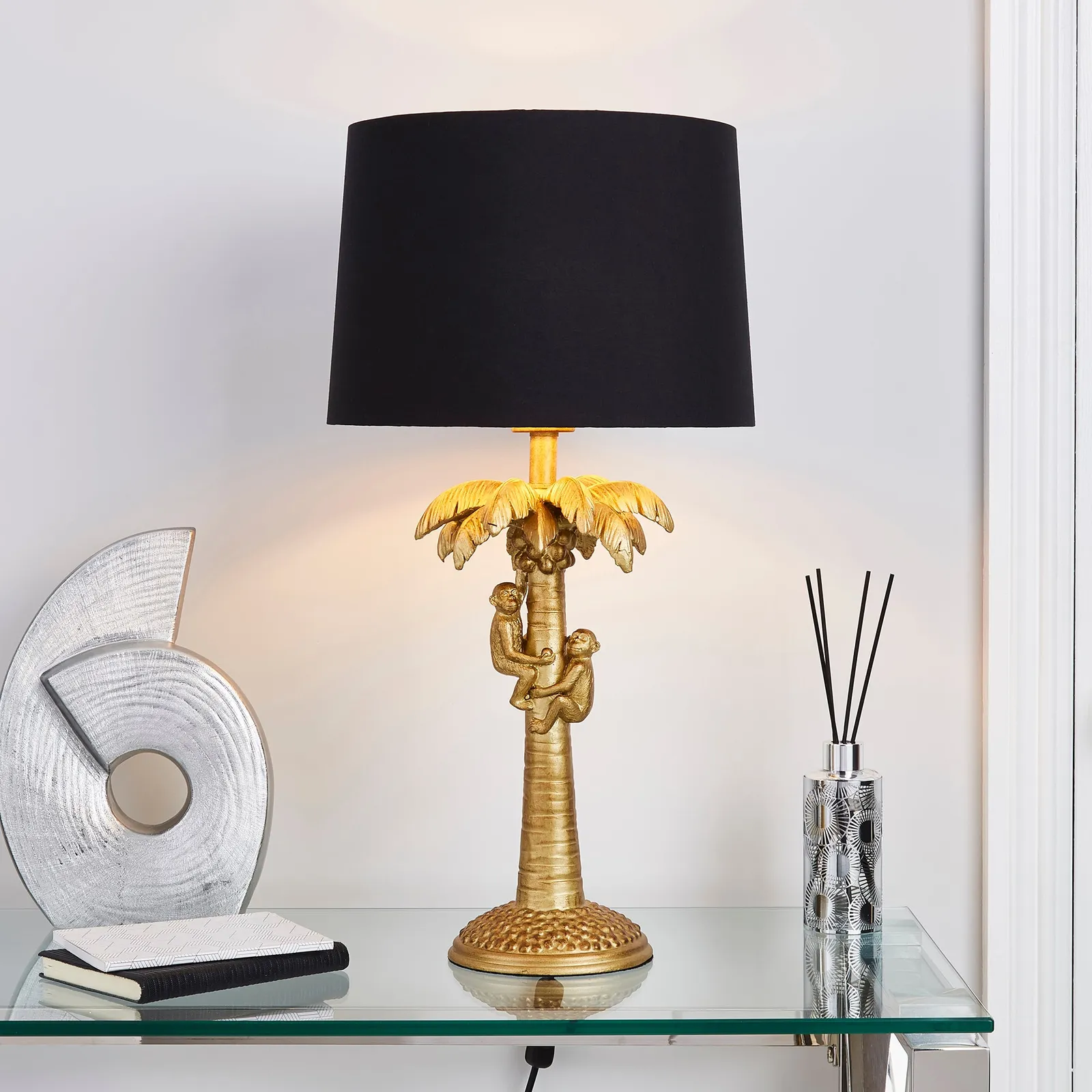 Odisha Monkey on Palm Tree Table Lamp Gold
