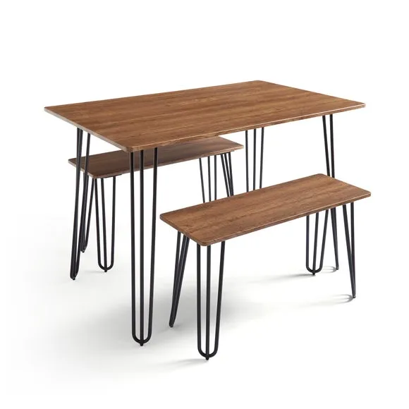 Bella 4 Seater Rectangular Hairpin Leg Dining Table with 2 Benches 4