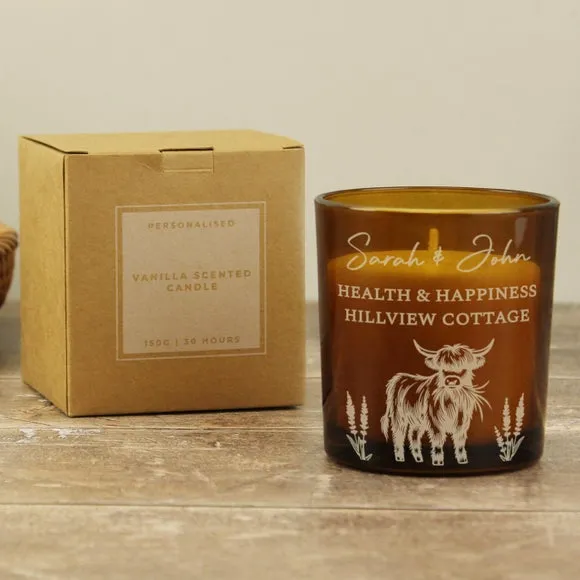 Personalised Engraved Highland Cow Glass Candle 2