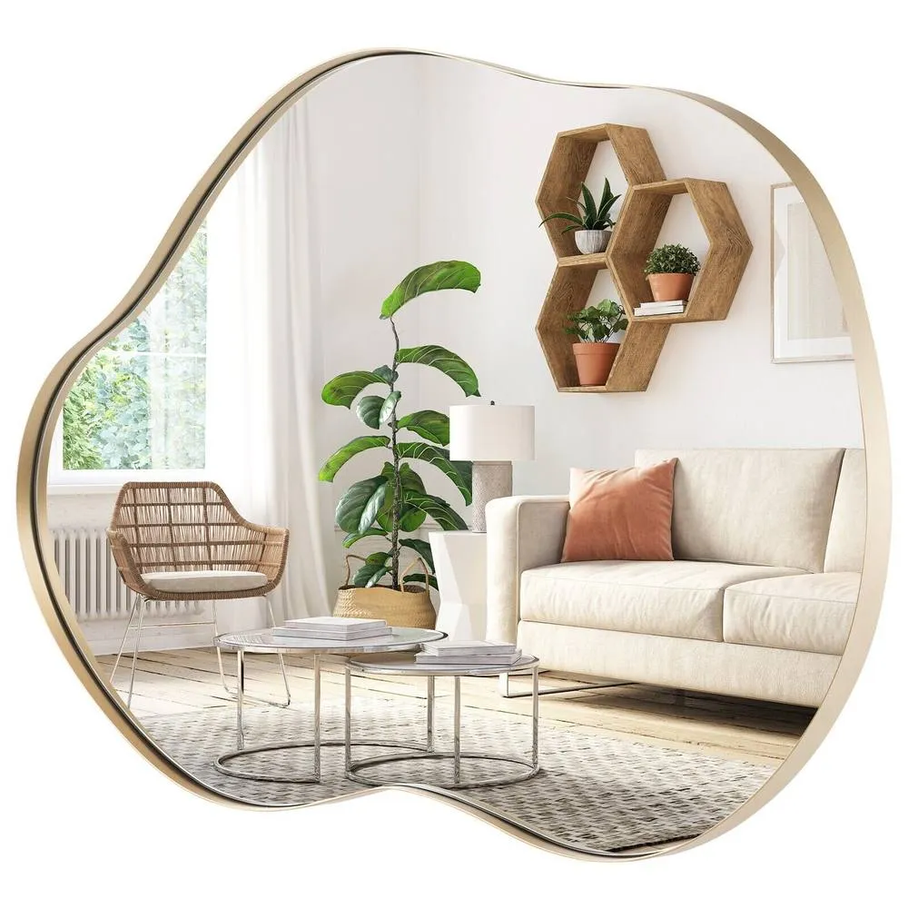 Costway Irregular Wall Mirror Metal Frame Asymmetrical Mirror Decorative Vanity Mirror in Gold 3