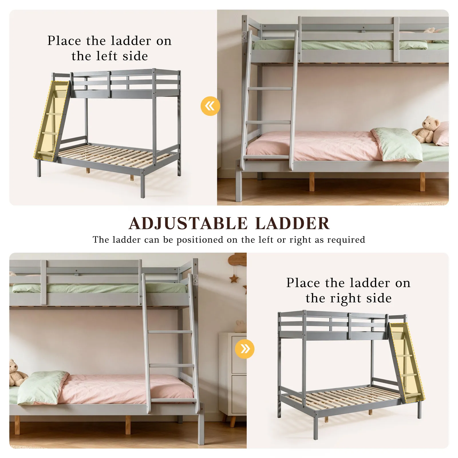 Comfy Living Ltd Wooden Triple Bunk 3ft/4ft In Various Colours in Grey 5