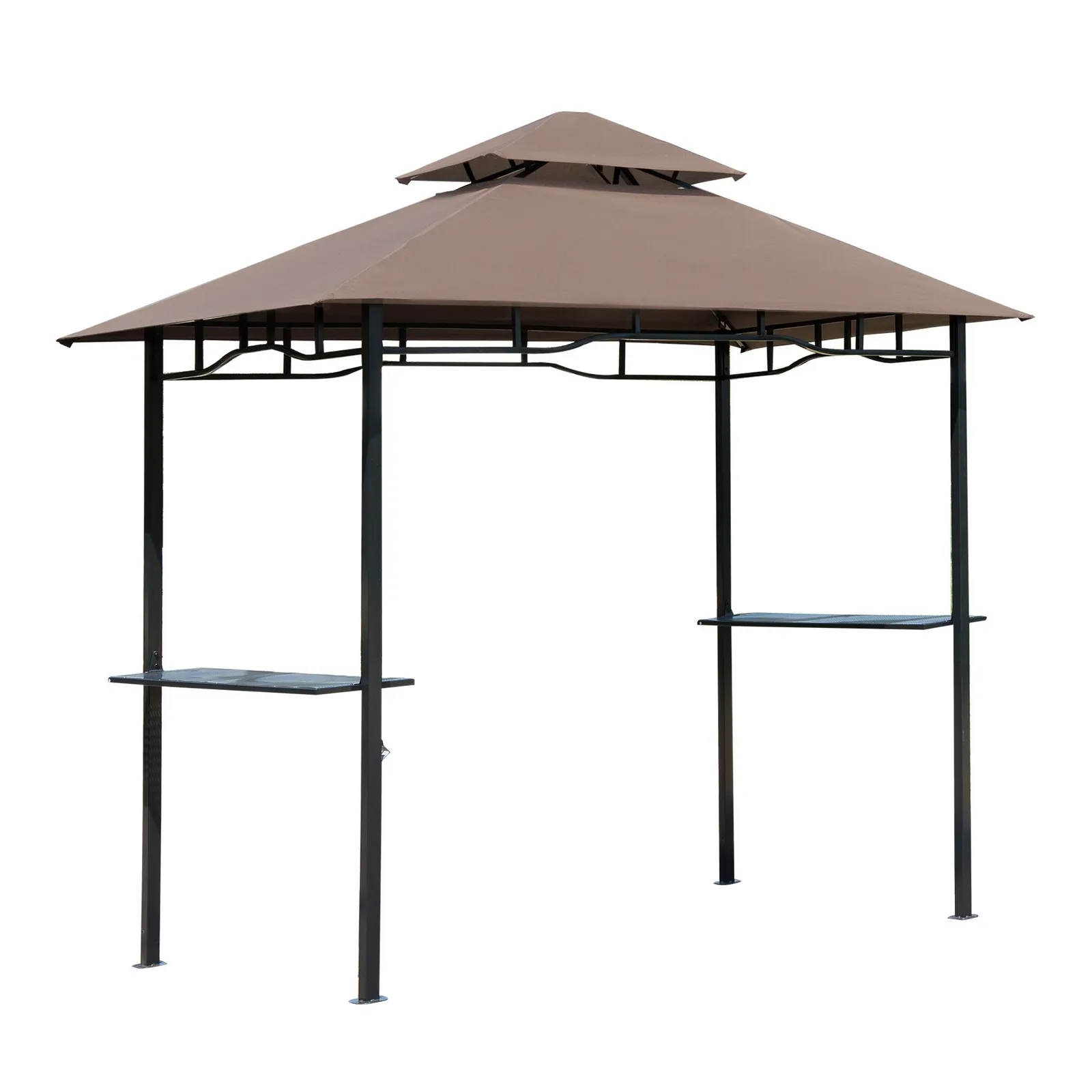 OUTSUNNY Outdoor Double-tier BBQ Gazebo Shelter Grill Canopy Barbecue Tent in Brown 2