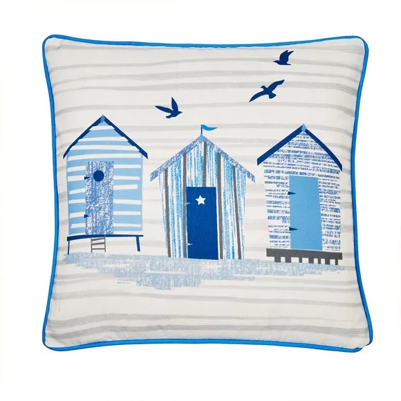 Beach Huts Outdoor Cotton Square Filled Cushion 3