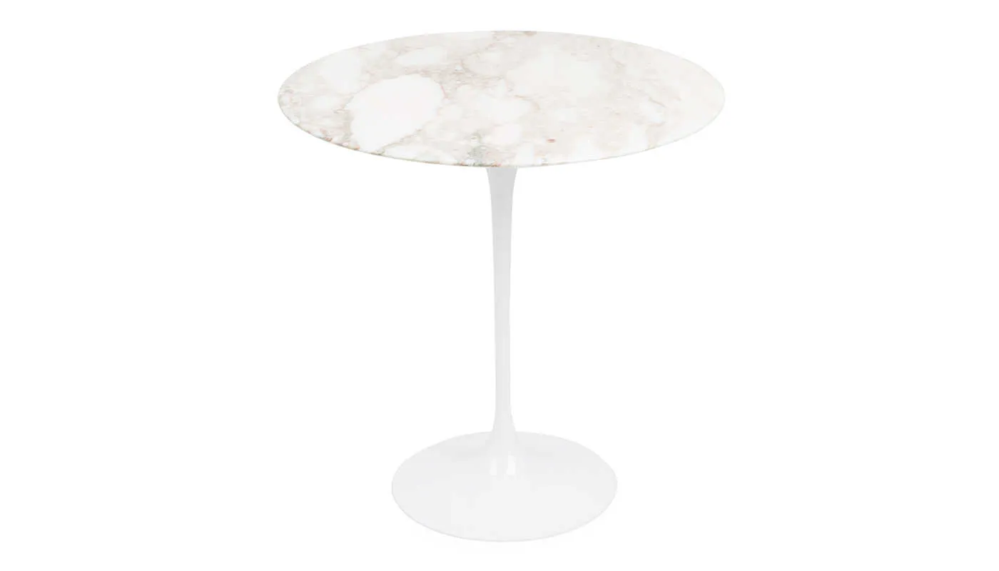 Knoll Saarinen Tulip Round Side Table Arabescato Marble Medium