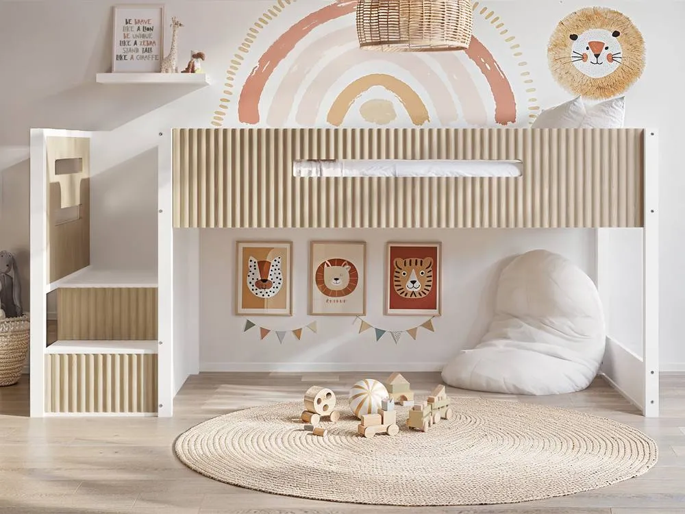 Flair Luca Ribbed Mid Sleeper with 3 Drawer Chest in Light Oak 6