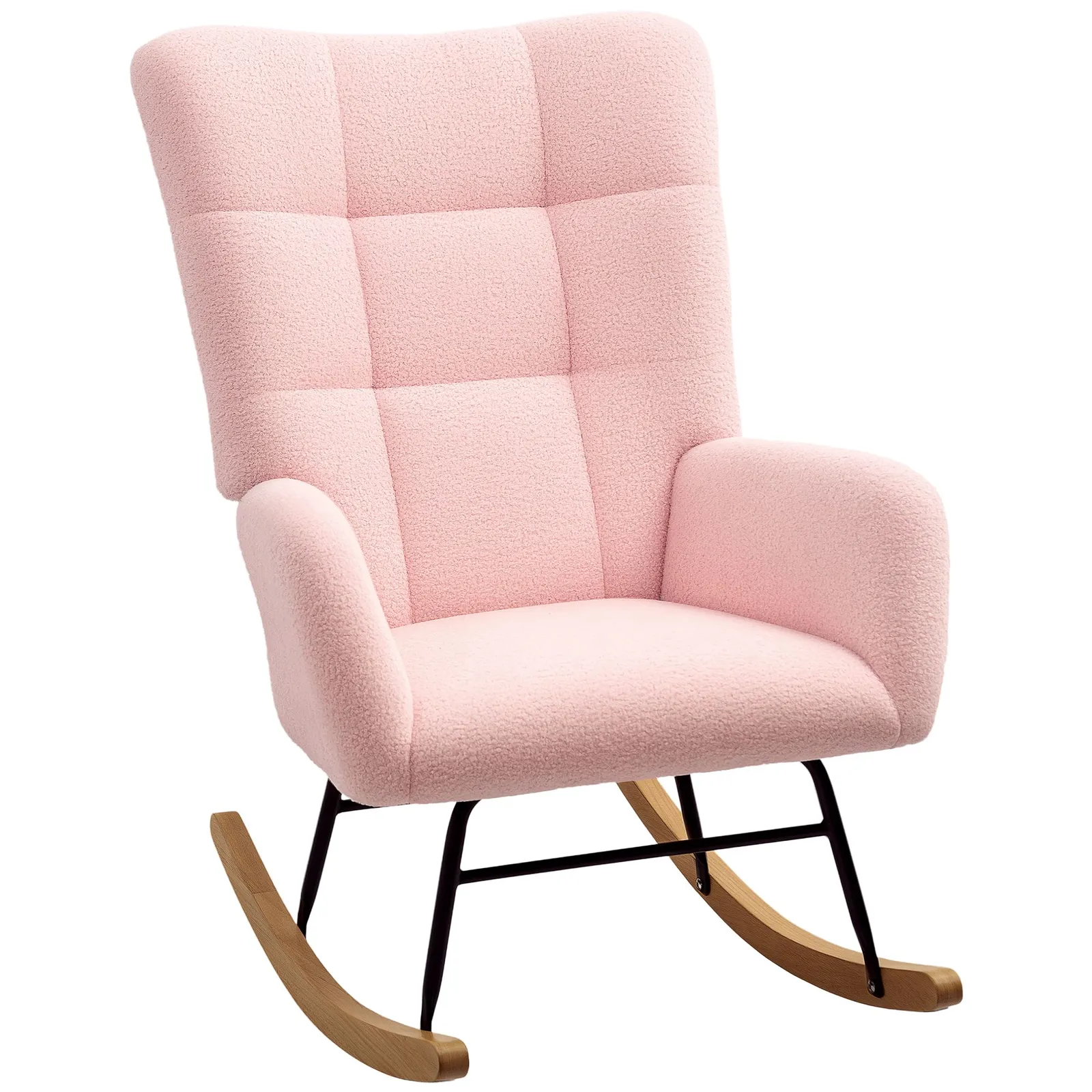 HOMCOM Rocking Chair, Modern Armchair with Backrest for Bedroom in Light Pink 2