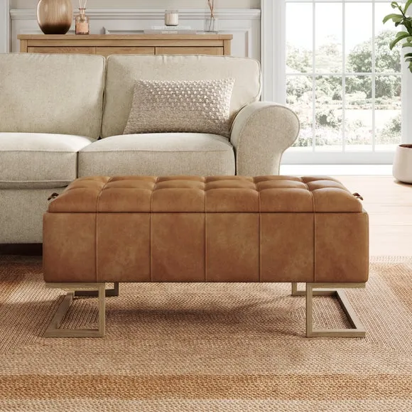 Holland Quilted Faux Leather Tray Table Ottoman