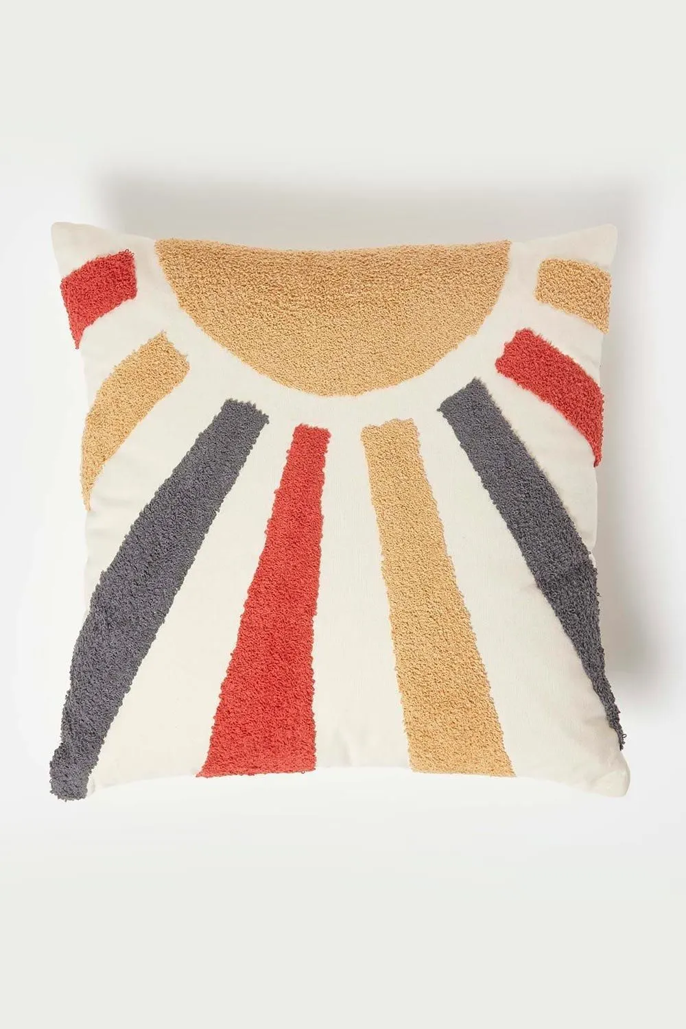 Homescapes Orange & Yellow Sunshine Tufted Cotton Cushion
