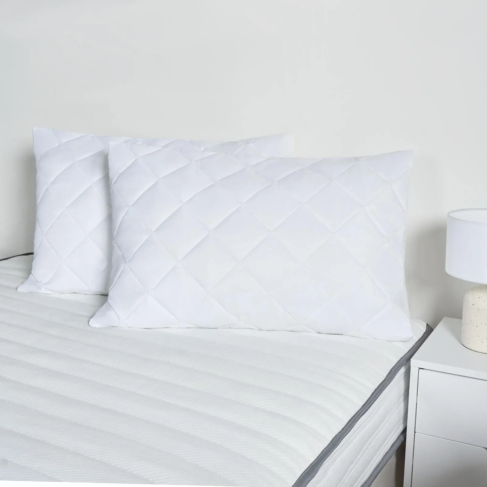 OHS Pillow Protector Cases Soft Touch Cushion Cover 2 Pack Pinsonic Quilted Set Pair in White