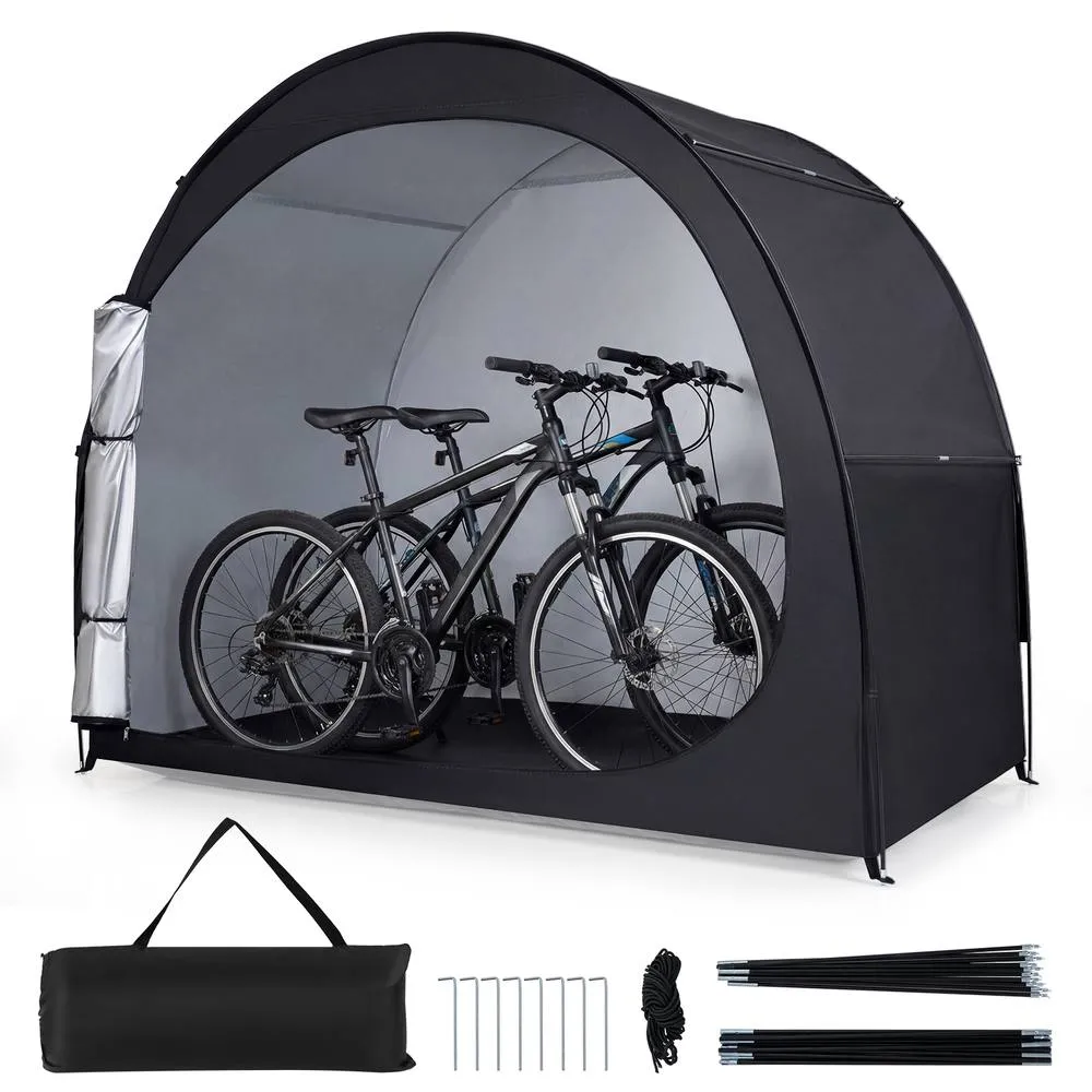 Costway Bike Storage Tent Portable Bicycle Shed w/ Floor Mat & Zippered Door in Black 3
