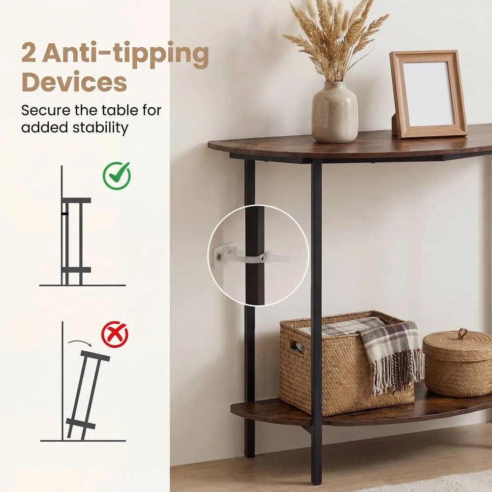 Costway Half-moon Console Table, 2-Tier Industrial Sofa Couch Table in Brown 6