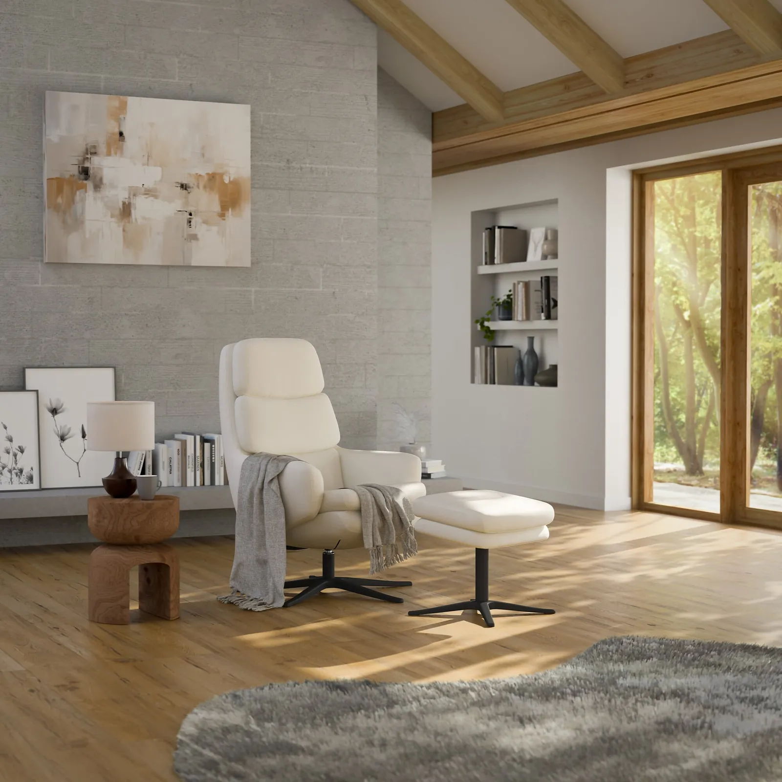 Lyra Sp6100 Recliner Chair & Footstool, White Leather | Barker & Stonehouse 2