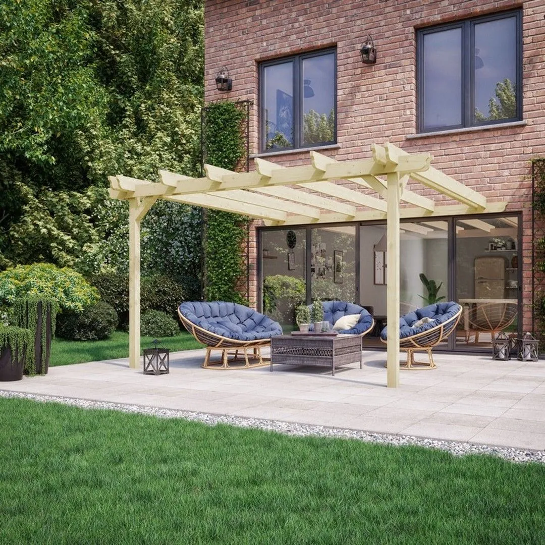 Rutland County Garden Furniture Ltd Wall Mounted Double Garden Pergola, L240 x W240 x H270 cm, Light Green