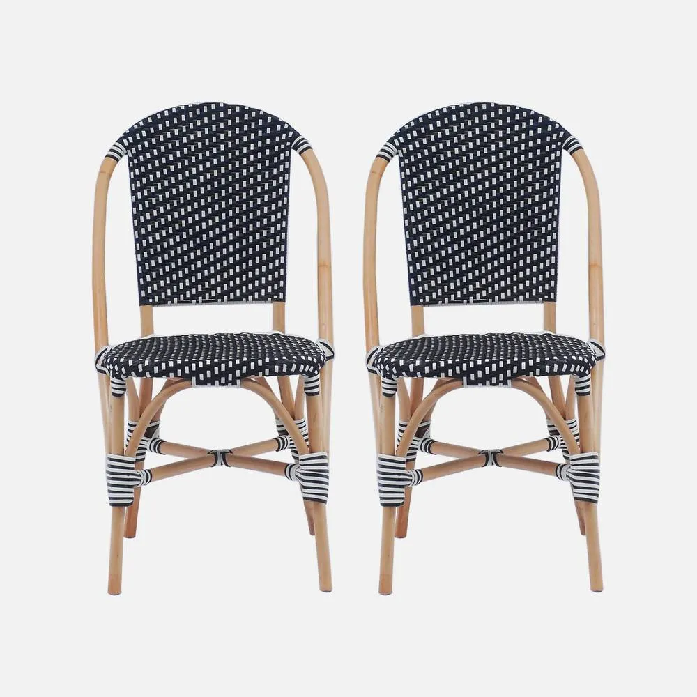 sweeek Pair Of Rattan Bistro Chairs & Polyrattan in Black 2