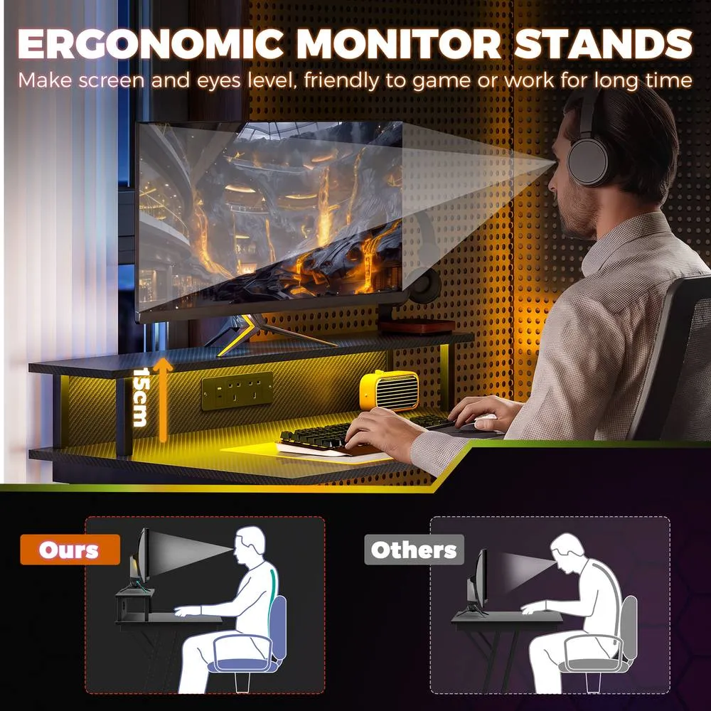HOMCOM LED Gaming Desk with Power Outlets & Monitor Stand 100 x 60cm Black 6