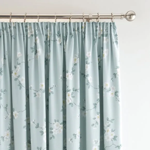 Edith Floral Polycotton Blackout Pencil Pleat Curtains