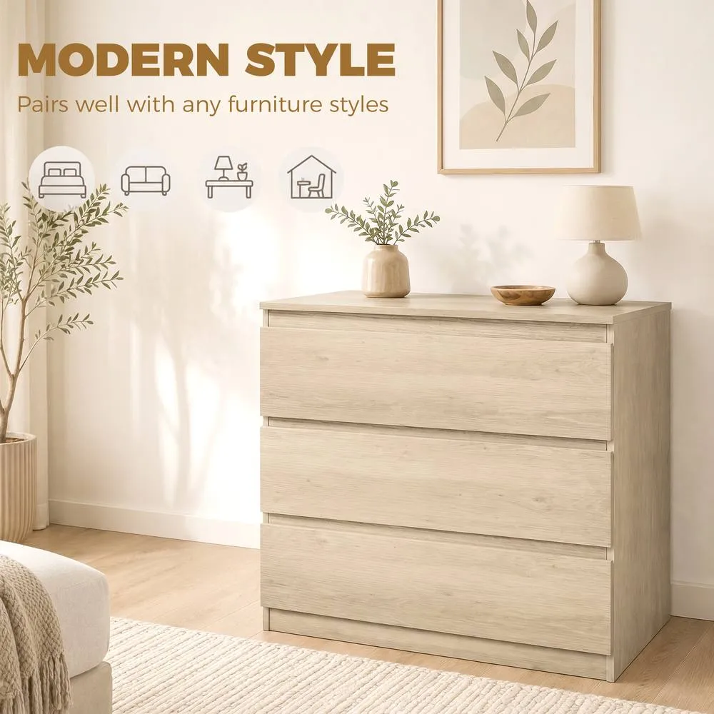 HOMCOM 3-Drawer Storage Organiser Unit for Living Room, Oak in Light Oak 4