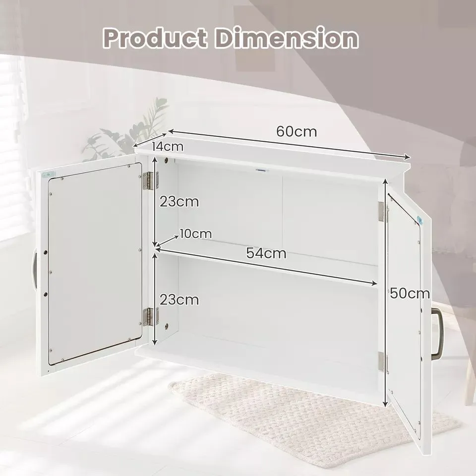 Costway Wall Mounted Bathroom Mirror Cabinet Wooden Storage Cupboard Medicine Cabinet in White 2