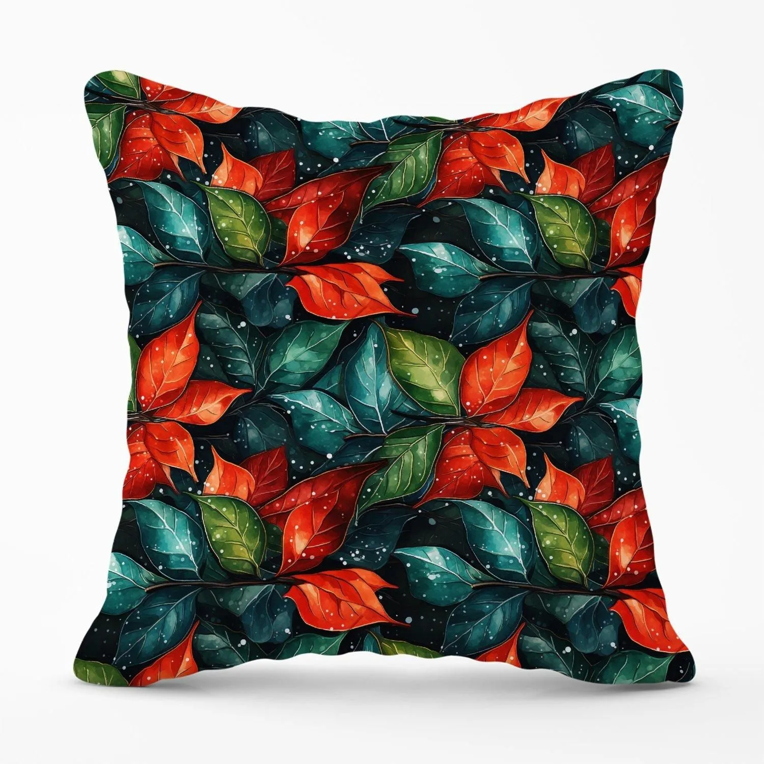 Warren Reed - Designer Christmas Watercolour Holly Leaf Outdoor Cushion in Red