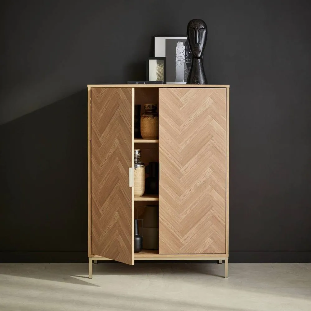 sweeek 110cm herringbone storage cabinet with 2 doors in Beige 3