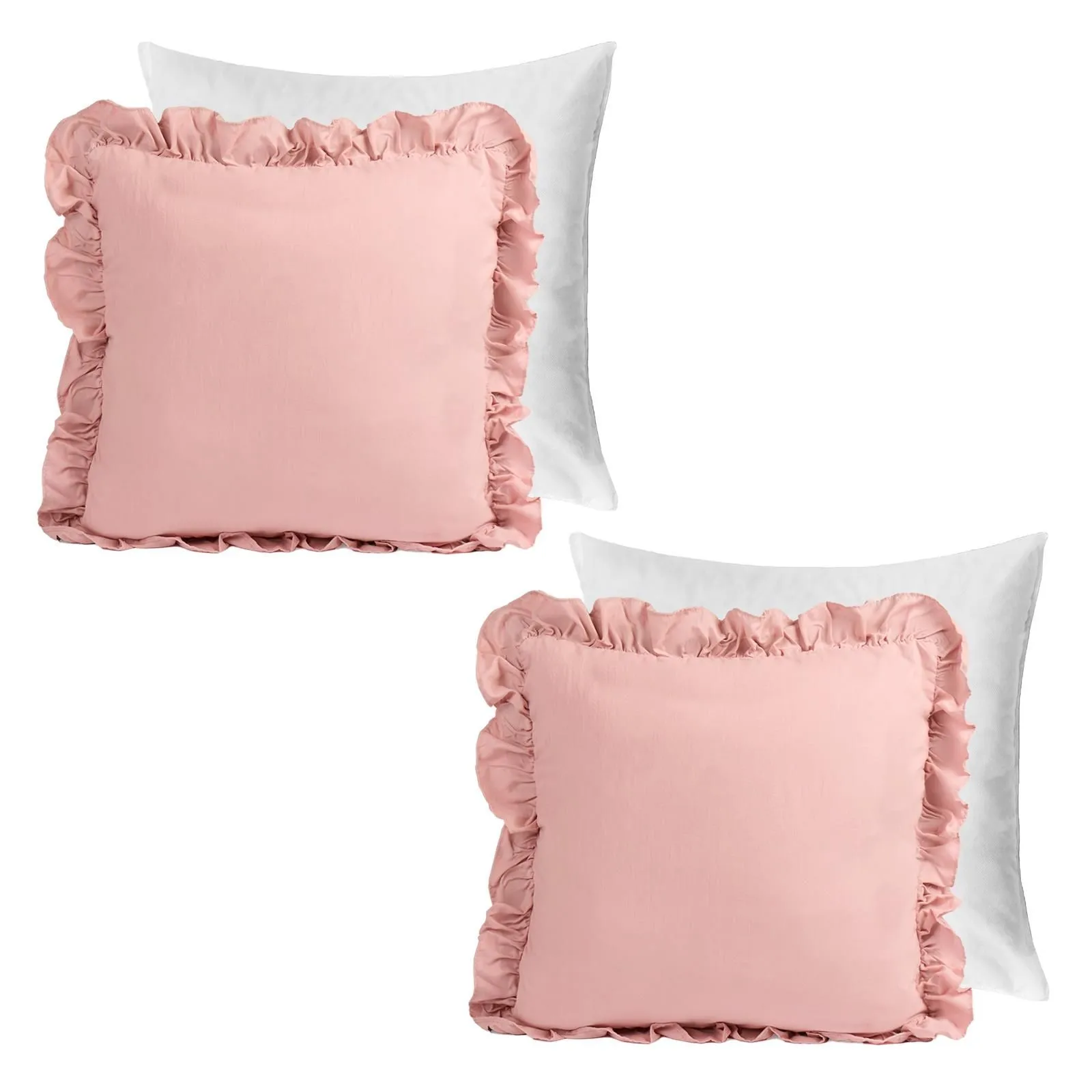 OHS 2 Pack Linen Frill Cushion Covers Filled Home Living Luxury in Pink