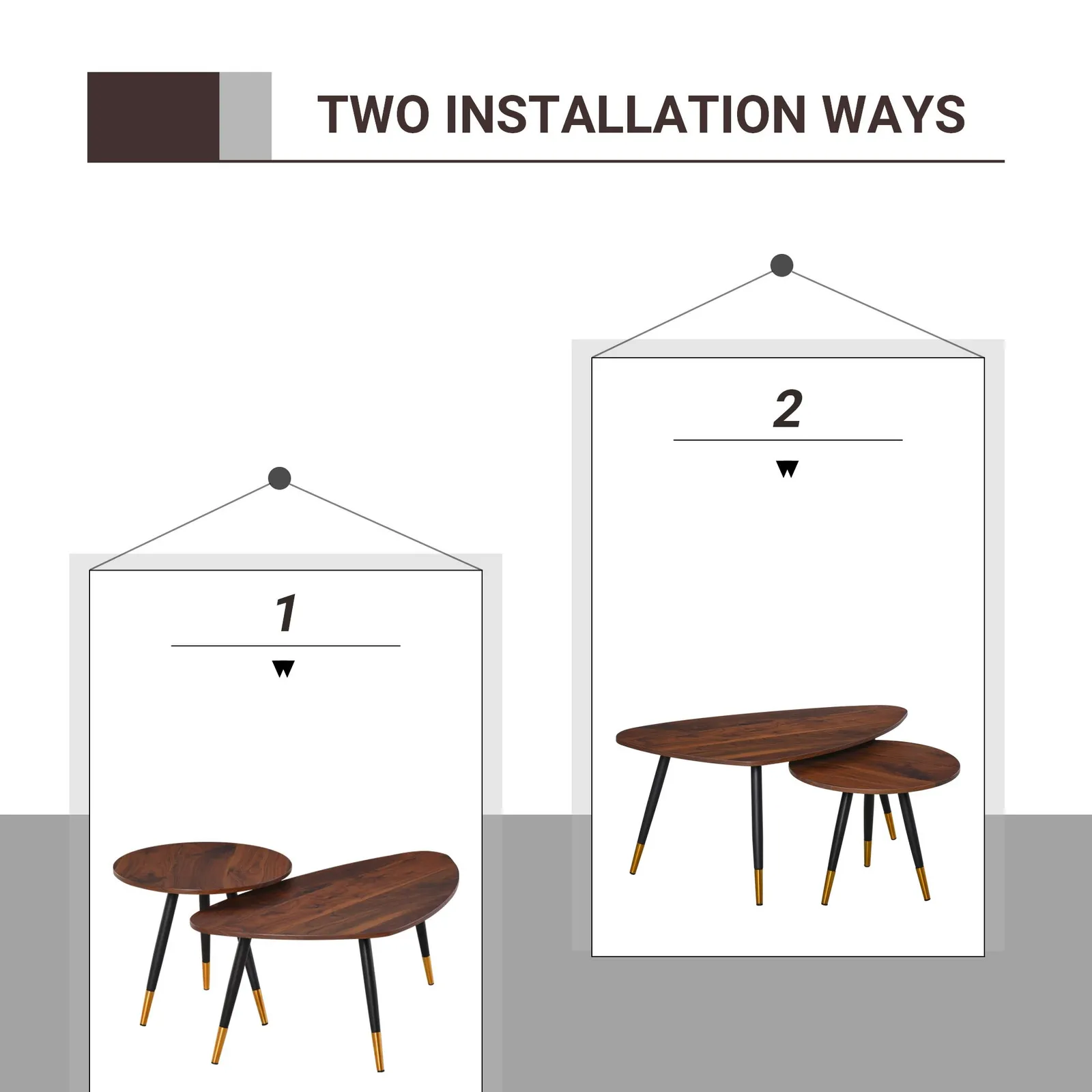 HOMCOM Coffee Table Set of 2 Nesting End Side Tables for Living Room in Brown 6