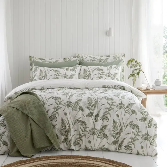 Garden Sprigs Waffle 100% Cotton Duvet Cover & Pillowcase Set 4