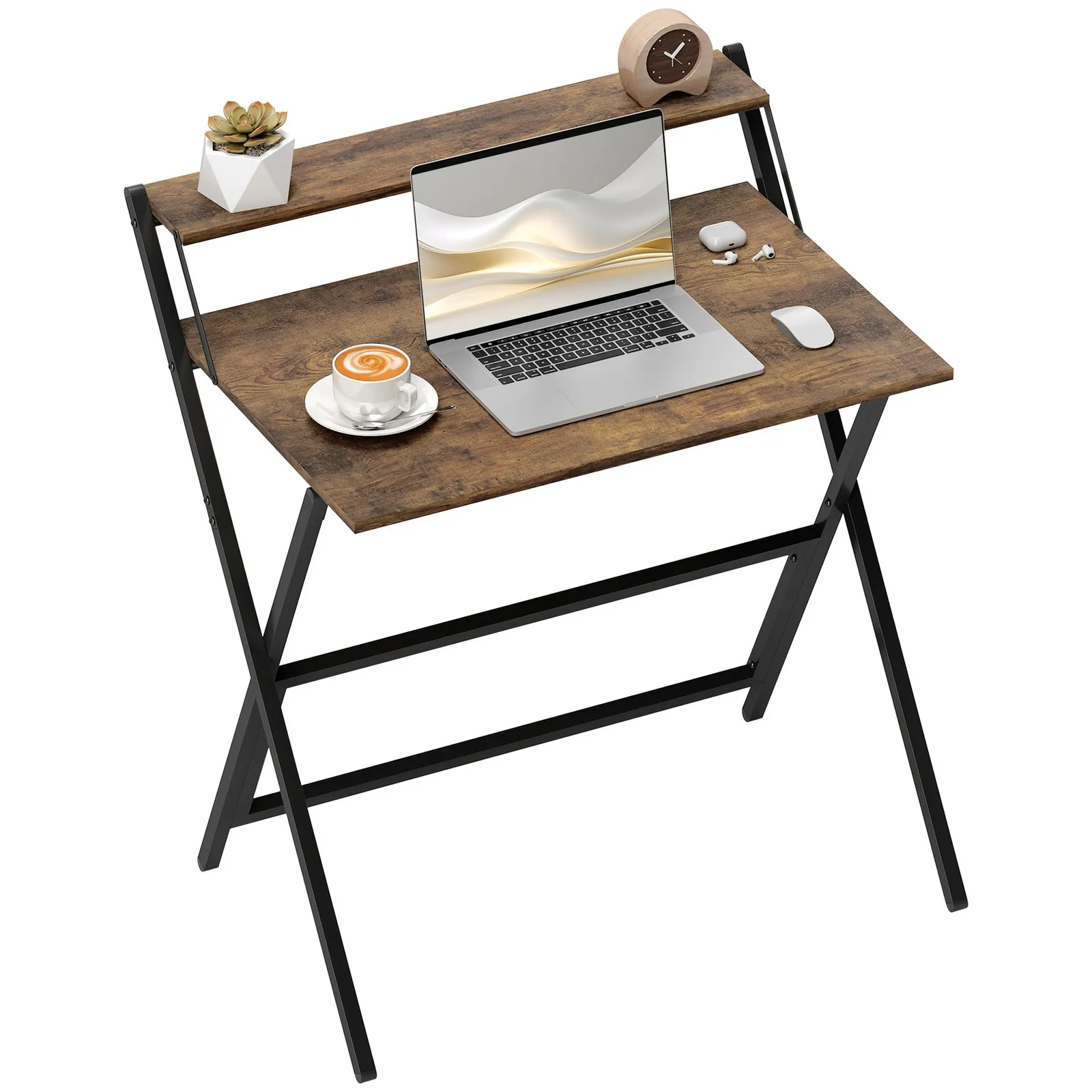 HOMCOM 81.5 cm Folding Computer Desk for Small Spaces Bedroom in Brown 2