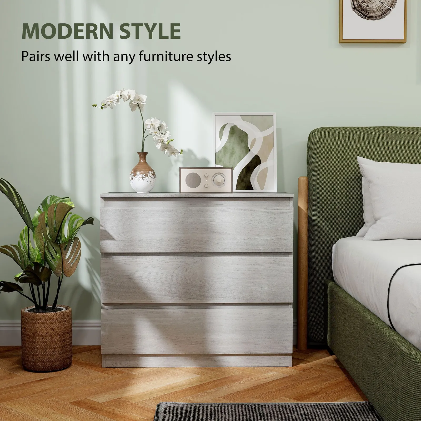 HOMCOM Chest of Drawers, 3 Drawer Storage Cabinet Unit for Bedroom in Grey 4