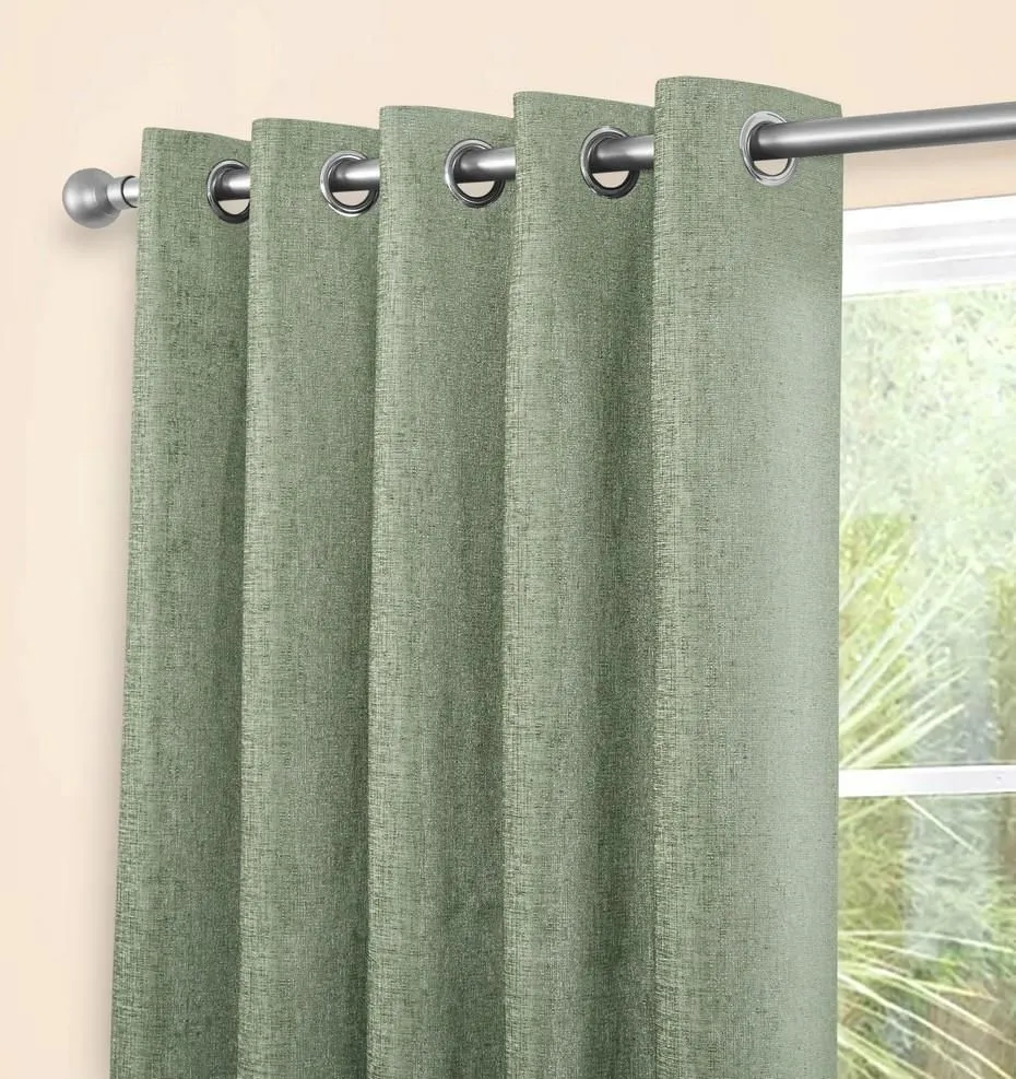Sundour Amberley Chenille Eyelet Curtains in Green 2