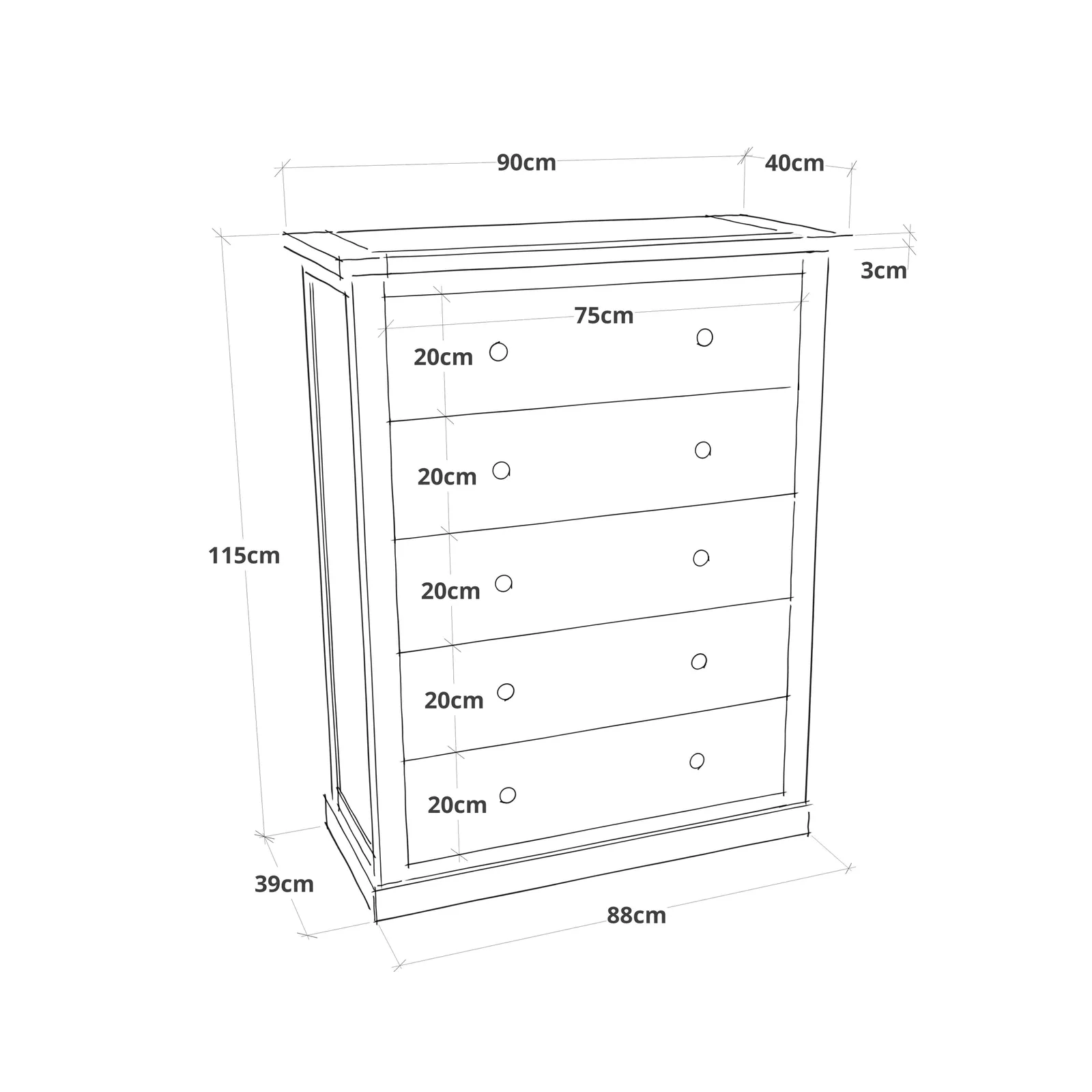 Cabinet Bits Bomporto 5 Drawer Chest of Drawers Wood Knob in Light Grey 4
