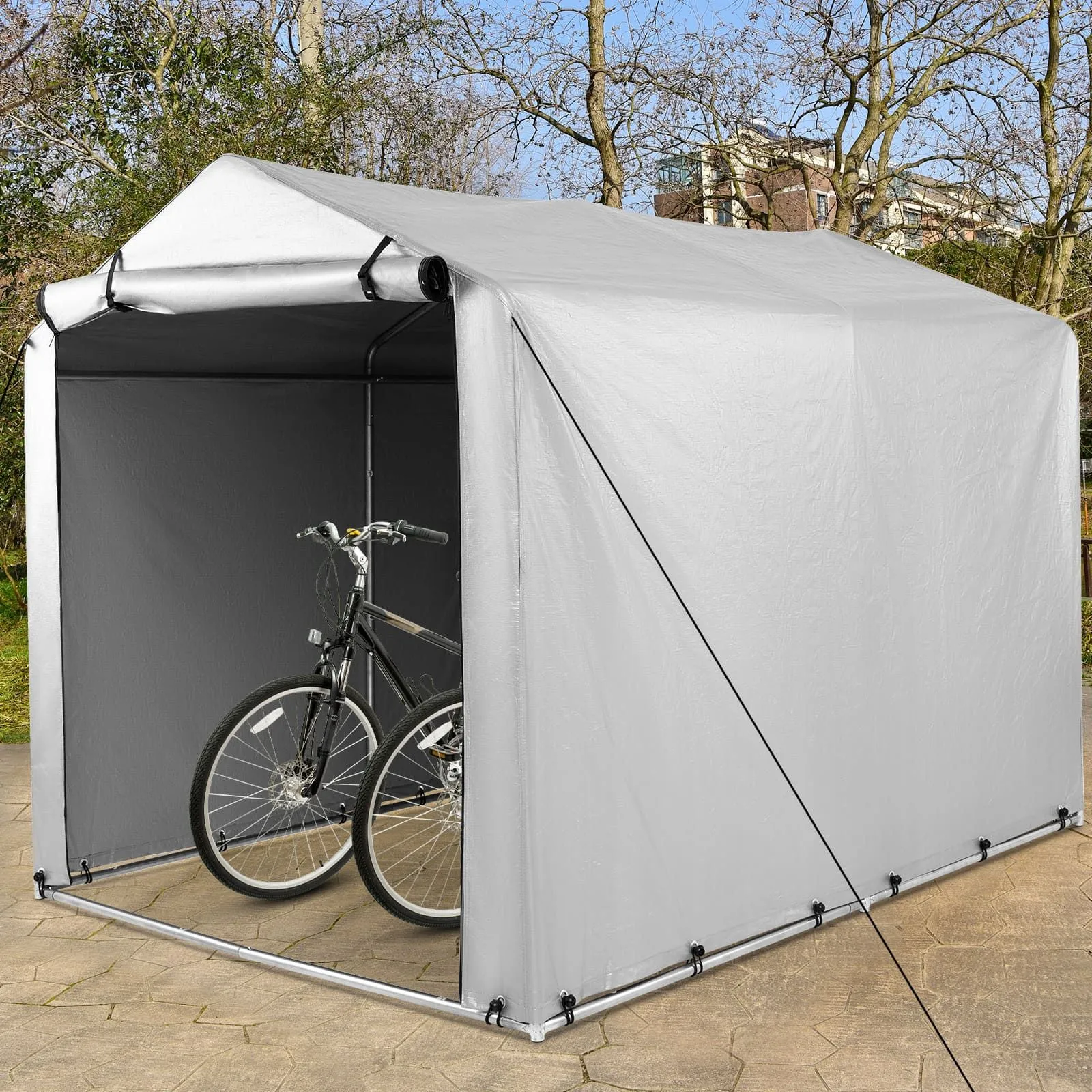 Costway Outdoor Storage Shed 160 x 218 x 164 cm Portable Garage Shelter Bikes in Silver 5