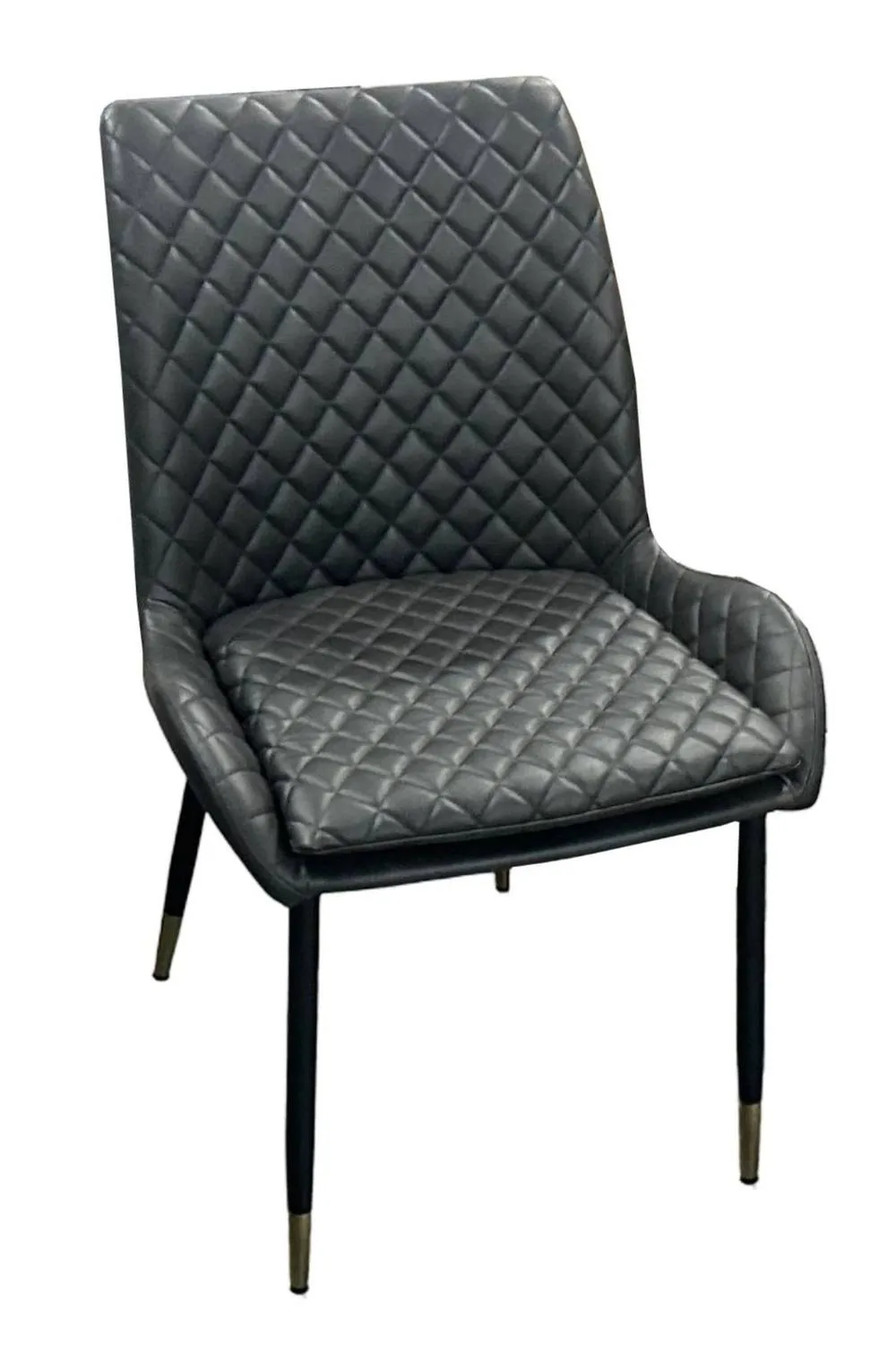 IH Design Leather Steel Legs Dining Chairs Set of 2 Grey Quilted PU in Dark Grey 2
